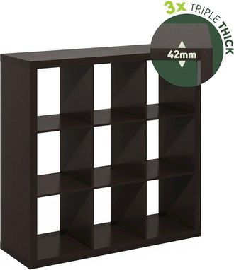 Furinno Cubicle Extra Thick Frame Decorative Cube Storage Organizer, 9-Cube, Dark Oak