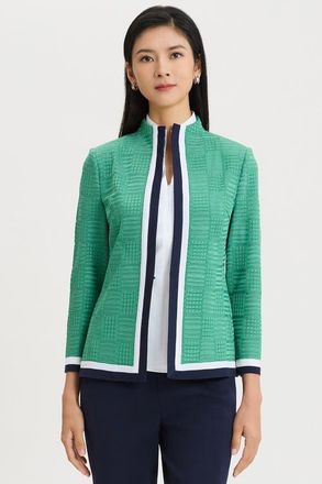 Ming Wang Heritage Contrast Trim Knit Jacket in Kelly Green/indigo/ivory at Nordstrom, Size 3 X