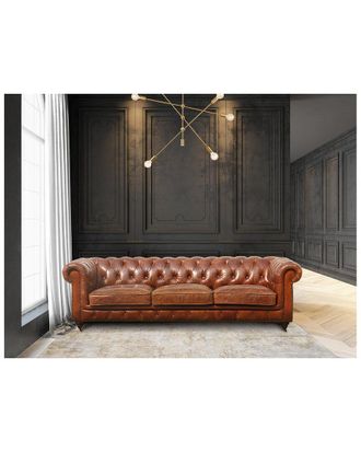 Pasargad Home Genuine Leather Chester Bay Tufted Sofa