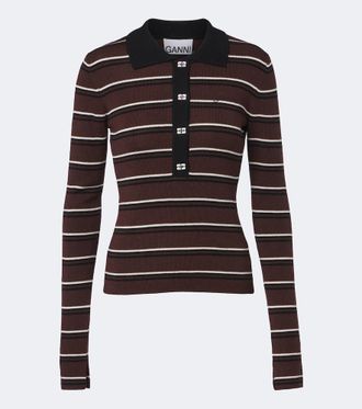 Ganni Striped wool polo sweater