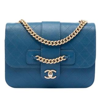 Chanel Pre-owned Vintage Flap Crossbody Bag - Dames - Pre-owned - Blauw - Maat: ONE Size Leer