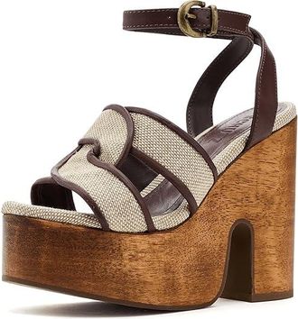 Schutz Rita Cutout Womens Sandals Natural Sand/Root Brown : 10.5 M, Leather