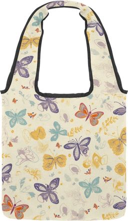 Generic Cute Butterflies Pattern Reversible Canvas Shoulder Tote - Double-Sided Print, 12oz Cotton, 27cm Drop, Fold-Flat Bag for Travel, Shopping, Street Outi