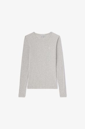 Ganni Grey Rib Long-sleeve Top - Size XXS Organic Cotton