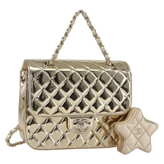 Chanel Hollywood Boulevard Backpack With Star Coin Purse Quilted Metallic Leather Gold Patent_Leather Backpack Bag (Pre-Owned)