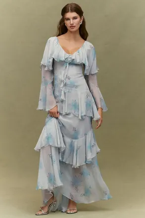 BHLDN Rose Ruffle Long-Sleeve Gown