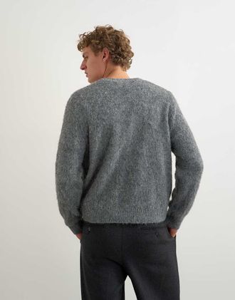 Topman cardigan in maglia relaxed fit morbido a doppia tasca grigio