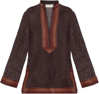 Tory Burch Linnen Top - Dames - Blouses - Bruin - L - Linnen - Overhemden
