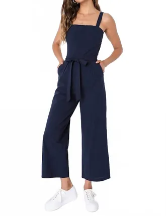 Lulus Womens Lucky For Me Cotton Sleeveless Cropped Jumpsuit In Navy Blue