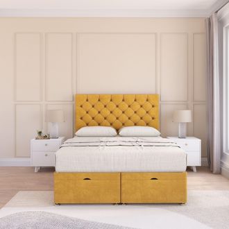 Sloomy Mayfair Plush Fabric Ottoman Bed End Opening With Sprung Memory Mattress & 26 Inch Headboard in Gold | Size: Single