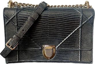 Dior Black and Gold Lizard Medium Diorama Flap Bag Size M