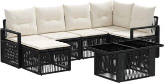 vidaXL Conjunto De Sof&aacute;s De Jard&iacute;n 7 Uds. Negro Y Blanco Crema Vidaxl
