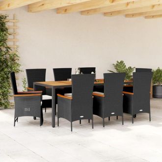vidaXL Set De Comedor De Jard&iacute;n 9 Pzas Y Cojines Rat&aacute;n Sint&eacute;tico Negro Vidaxl