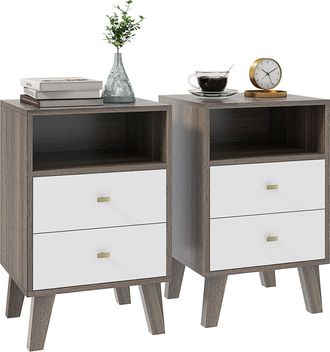 HOMCOM Bedside Tables Set Of 2 - Modern Nightstand With 2 Drawers And Open Cubby | TJ Hughes