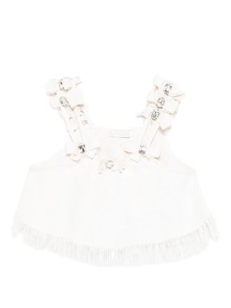 LouLou Top verfraaid met strik en franje - Beige