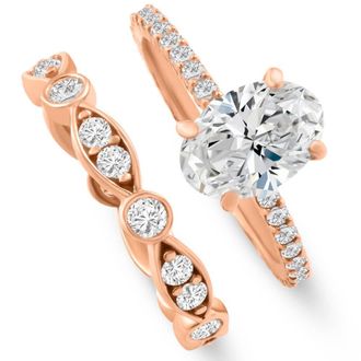 Pompeii3 2 3/4Ct Oval Diamond Engagement Wedding Ring Set Rose Gold Lab Grown Size: 6