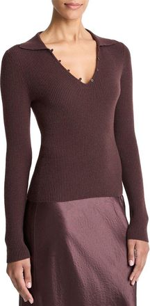 Vince Ribbed Button Loop Cashmere & Silk-Blend Polo Shirt