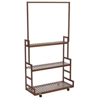 Hhg [nunca Usado] Estanter&iacute;a Para Plantas De Bamb&uacute; Hhg-376, Escalera Para Flores, Soporte Para Plantas, Escalera Para Plantas, Con 3 Estantes Y Ruedas, 17