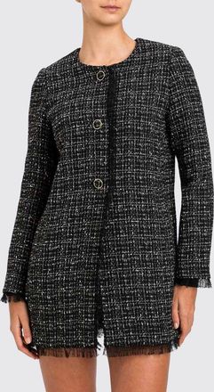 Twinset Cropped Tweed Jacket with Fringed Edges and Crew Neck