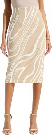 Joseph Ribkoff Abstract High Waist Pencil Skirt In Beige/vanilla
