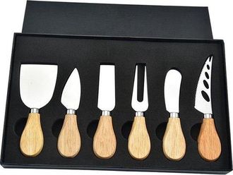 OEM Cuchillos Para Queso - Juego De 6 Cuchillos Para Queso - Acero Inoxidable - Bamb&uacute; - Caja De Regalo