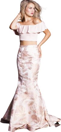 Jovani Off The Shoulder Mermaid Prom Dress In Blush/gold
