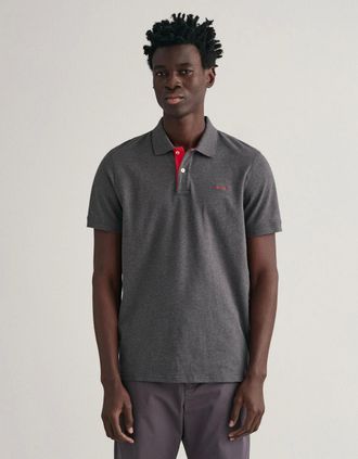GANT Mens GANT Regular Fit Short Sleeve Contrast Pique Rugger - 95 Anthracite Melange - Grey - Size: 38