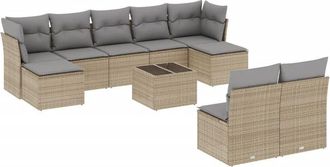 vidaXL Juego De Sof&aacute;s Jard&iacute;n Con Cojines Beige 10 Pzas Rat&aacute;n Sint&eacute;tico Vidaxl