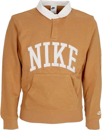 Nike Lange Mouw Polo Club Shirt Flax/Wit - Heren - Sportshirts - Bruin - XS - Katoen - Fitness