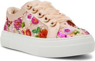 Betsey Johnson Bonny Sequin Platform Sneaker in Beige Floral at Nordstrom, Size 9.5