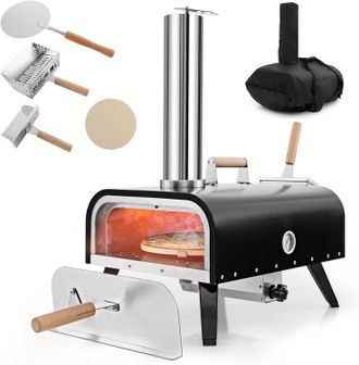 Costway Costway Horno Pizza, Horno Pizza Le&ntilde;a Y Carb&oacute;n, Piedra Para Pizza De 30 Cm, Inoxidable De 3 Capas Con Term&oacute;metro, Pala Para Pizza Y Bolsa De Transport
