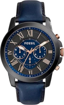 Fossil Grant Fs 5061 Bold Chronograph Tijdstuk - Heren - Horloges - Blauw - ONE Size - Leer - Accessoires