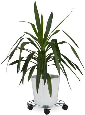 Relaxdays Relaxdays - Set 8 Soportes Macetas Ruedas Redondos, Con Freno, Acero, Plateado, 6 X 32 X 32 Cm