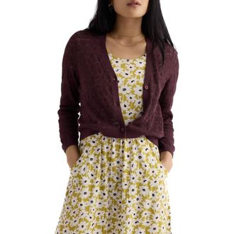 Seasalt Cornwall Sweet Day Pointelle Organic Cotton Cardigan in Knit Melange Cacao at Nordstrom, Size 10 Us