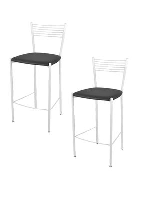 Tommychairs Tommychairs 2 Taburetes Elegance En Acero Blanco Asiento Polipiel Gris Oscuro
