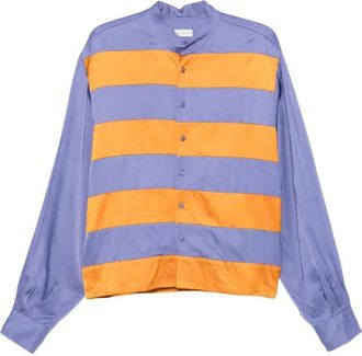 Dries Van Noten Horizontaal Gestreept Overhemd Met Bandkraag