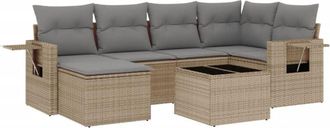 vidaXL Vidaxl - Set Sof&aacute;s De Jard&iacute;n 7 Piezas Y Cojines Rat&aacute;n Sint&eacute;tico Beige