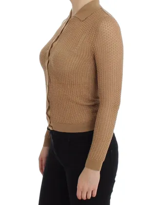 Dolce & Gabbana Womens Knitted Cotton Polo Cardigan Beige
