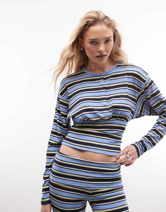 AFRM Selma - Cardigan in maglia a coste blu a righe in coordinato