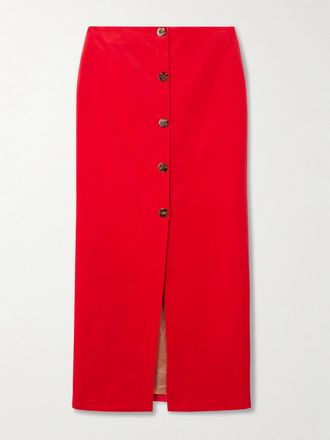 Blaz&eacute; Milano Gonna Midi In Velluto Di Misto Cotone E Lino Con Bottoni Decorativi Jealousy Malaya - Rosso