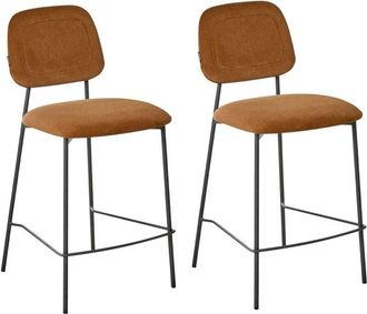 Beliani Set of 2 Bar Chairs DUETTE Velvet Orange