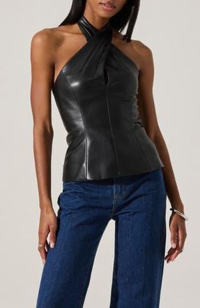 ASTR the Label Yaritza Faux Leather Halter Top in Black at Nordstrom Rack, Size Medium