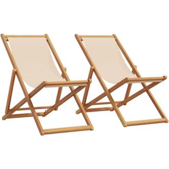 vidaXL Sillas De Playa Plegables 2 Unidades Tela Y Madera Maciza Beige Vidaxl
