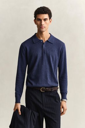 GANT Men Slub Cotton Blend Polo Sweater (XXXL) DARK INDIGO MELANGE
