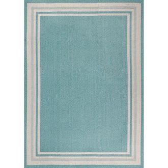 Jonathan Y Designs James Modern Border Stripe Indoor/Outdoor Area Rug in Aqua/beige at Nordstrom, Size 3Ft 0In X 5Ft 0In