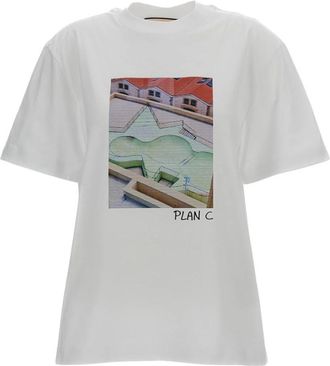 Plan C Katoenen T-shirt met print - Dames - T-shirts - Wit - XS - Katoen - Tops