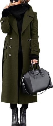 Generic Womens Winter Double Breasted Coat Business Casual Long Winter Pea Coat with Belt (Army Green,L)