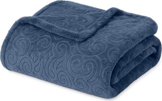Luxury Home Dama Embossed Fleece Throw Blanket in Oxford Blue at Nordstrom Rack