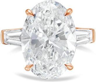 Diana M. Jewels 18kt rose gold 10ct lab grown oval diamond ring with baguettes on the sides
