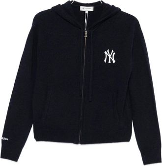 Sporty & Rich Hoodies & sweatvesten, unisex, Blauw, S, Wol, Heritage Yankees Serif Cashmere Zip Hoodie